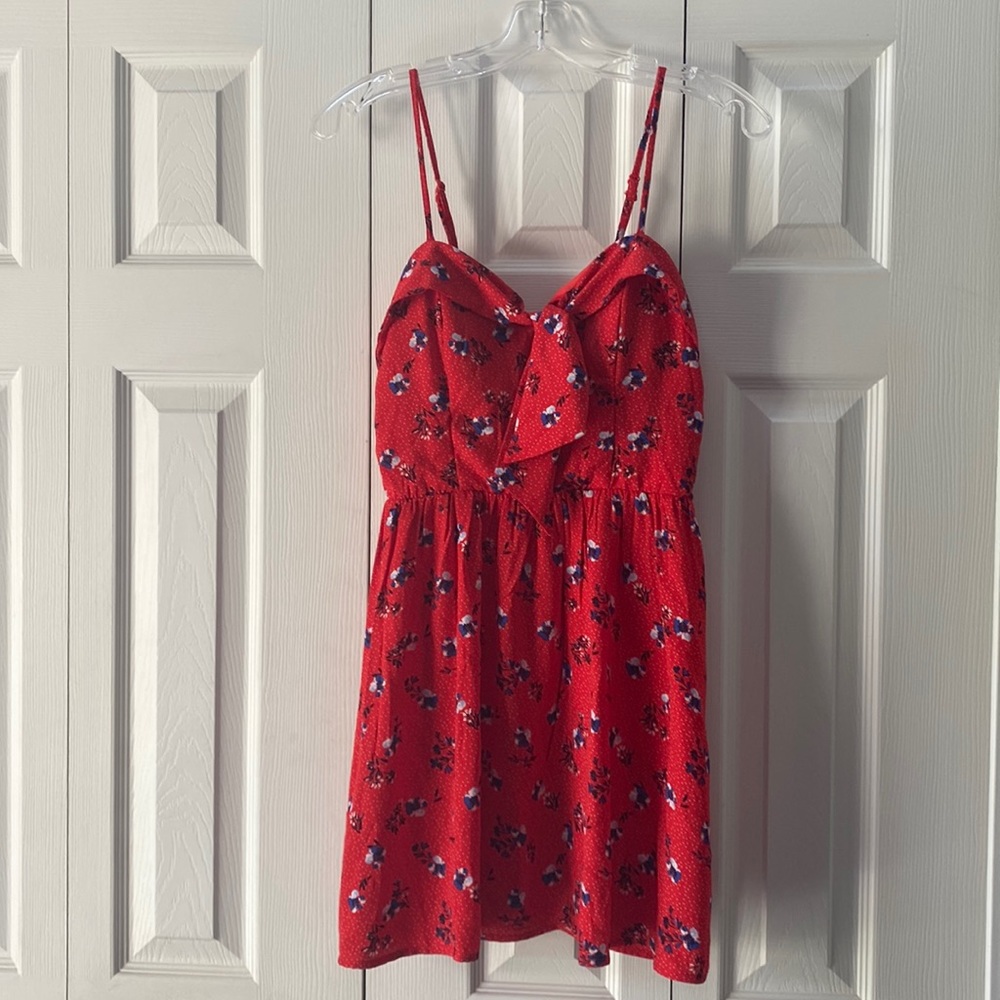 Charlotte Russe adjustable straps Red dress with white/blue floral  - sz S